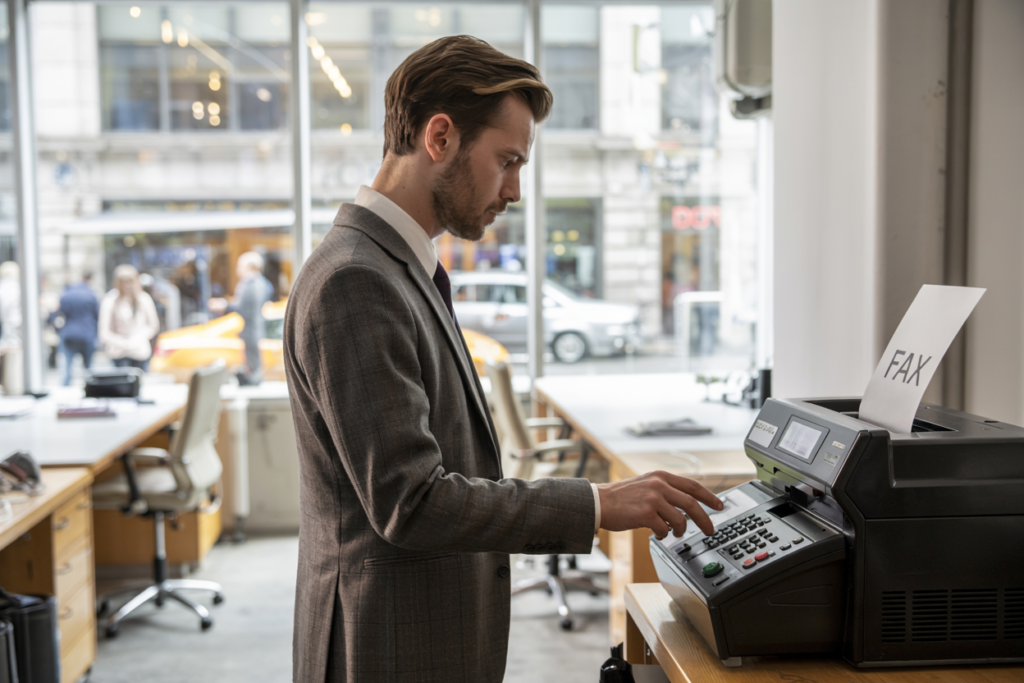 a person sending a fax