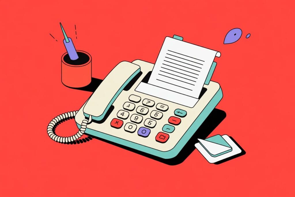 a fax machine picture with a crimson red background