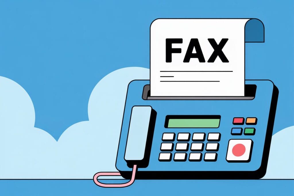 fax machine with cloud background
