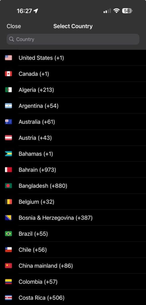 Liste der Länder, in die Sie von der Fax-App aus faxen können