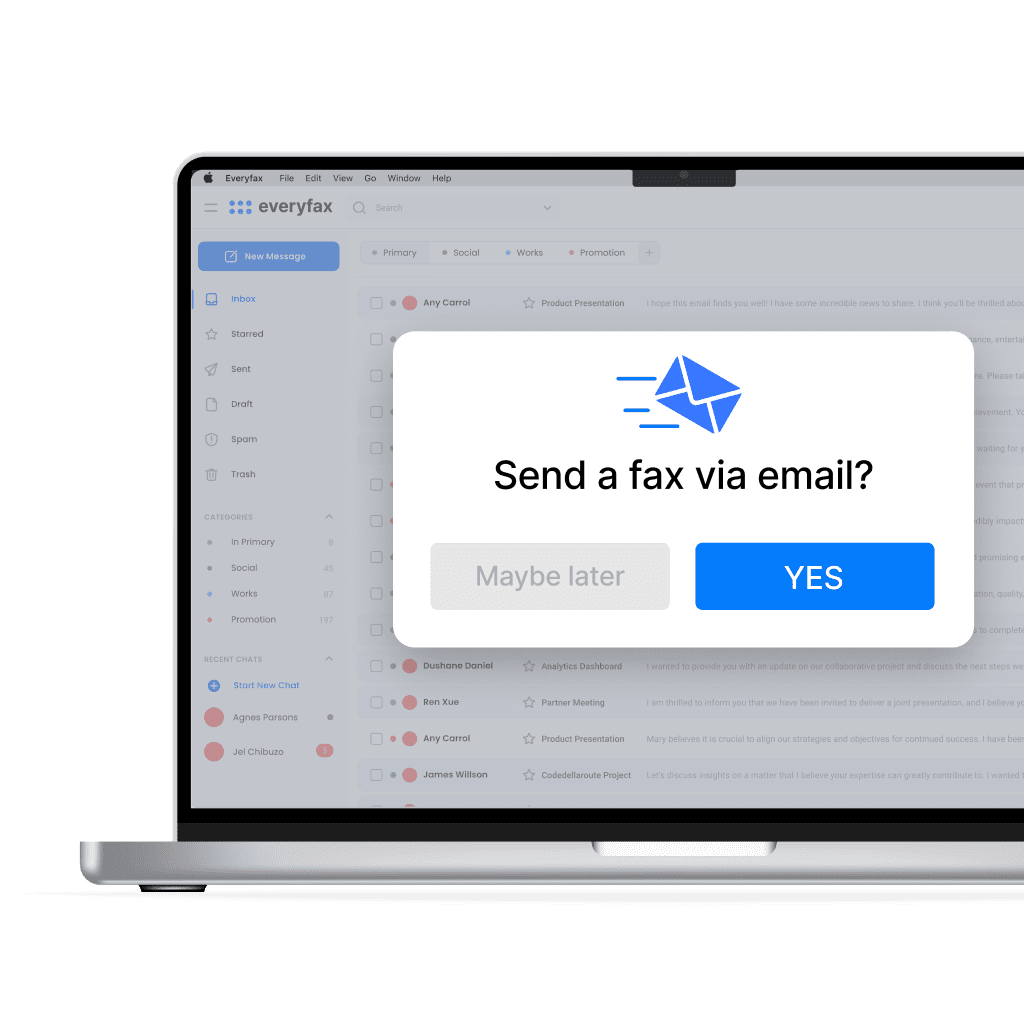 send fax via email using everyfax email-to-fax platform
