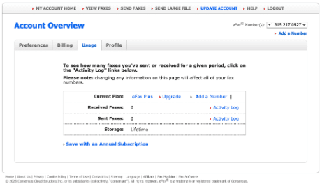 Faxseitenlimit von efax