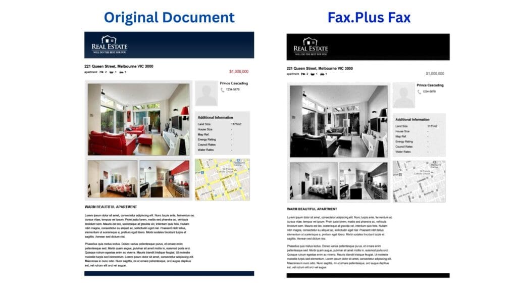 two images one of which is the original document sent by fax and the other one is the resulting received fax, the quality is good