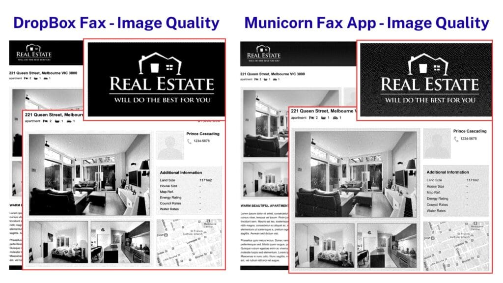 Municorn vs. DropBox Fax-Qualitätsvergleich