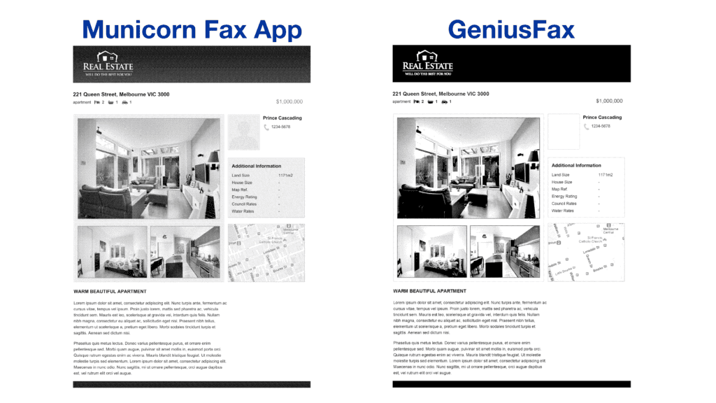 municorn fax vs genius fax quality of a send fax comparison