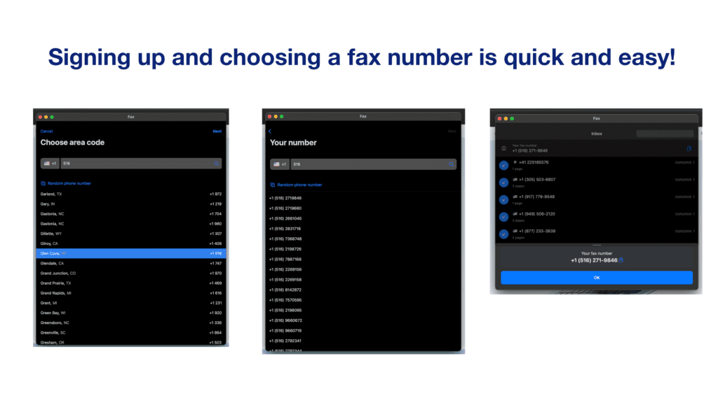 sign up and choose a fax number fax app municorn