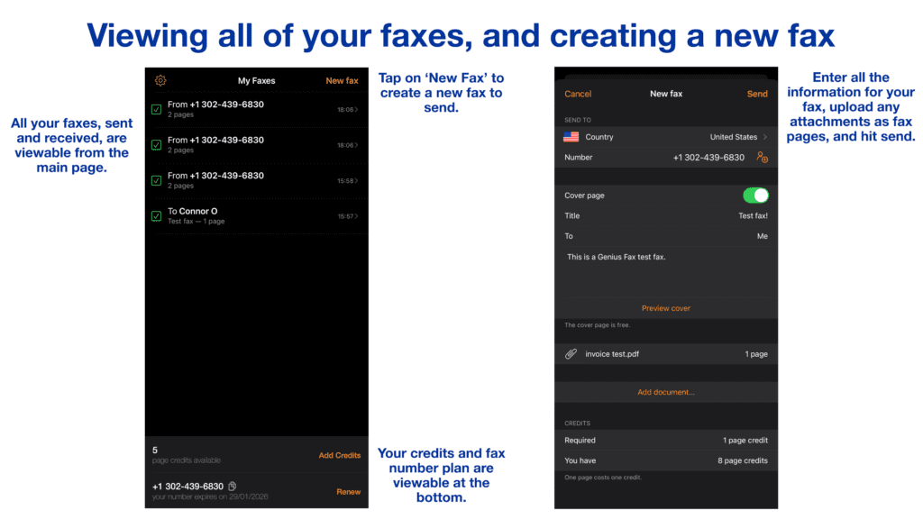 viewing all your faxes and creating a new fax